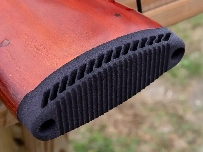 Close-up of butt pad texture and grip on PSA Style 1 stock