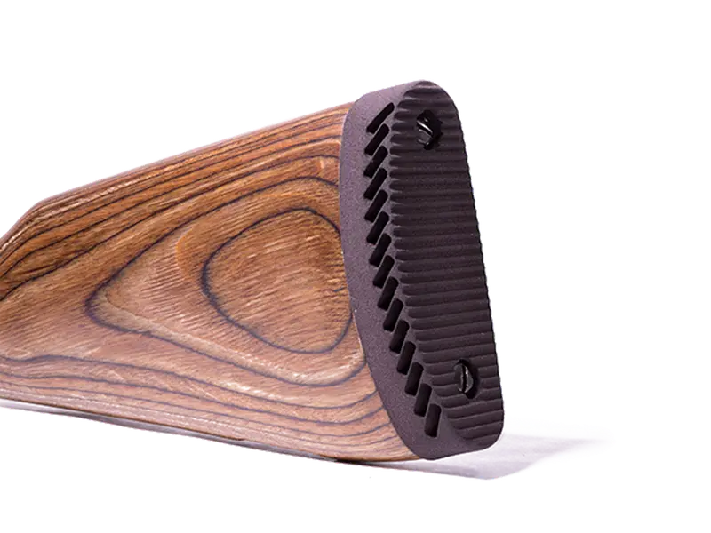 ak-47 butt pad on a palmetto state armory stock angled view