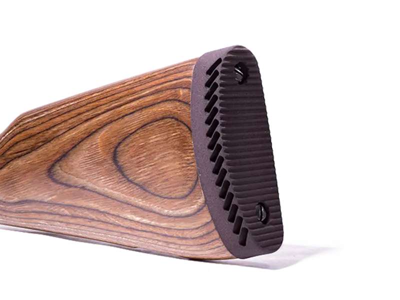 Side view of butt pad highlighting low-profile design