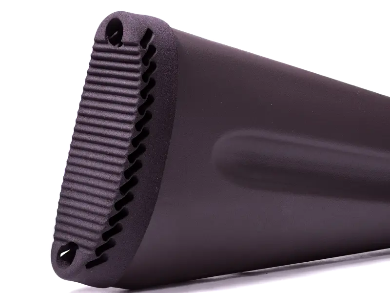 Close-up of butt pad texture and grip on PSA Style 2 stock