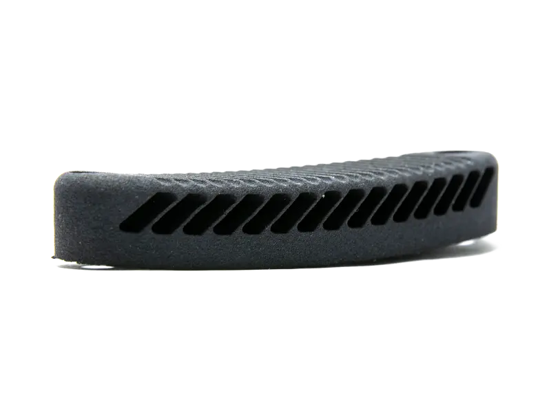 Side view of butt pad highlighting low-profile design