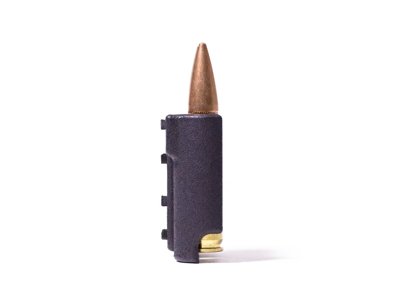 Side profile view of M-LOK ammo carrier showing low-profile design that fits under scope