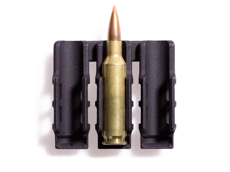 Ammo Carrier detail showing M-LOK mounting and large round fit