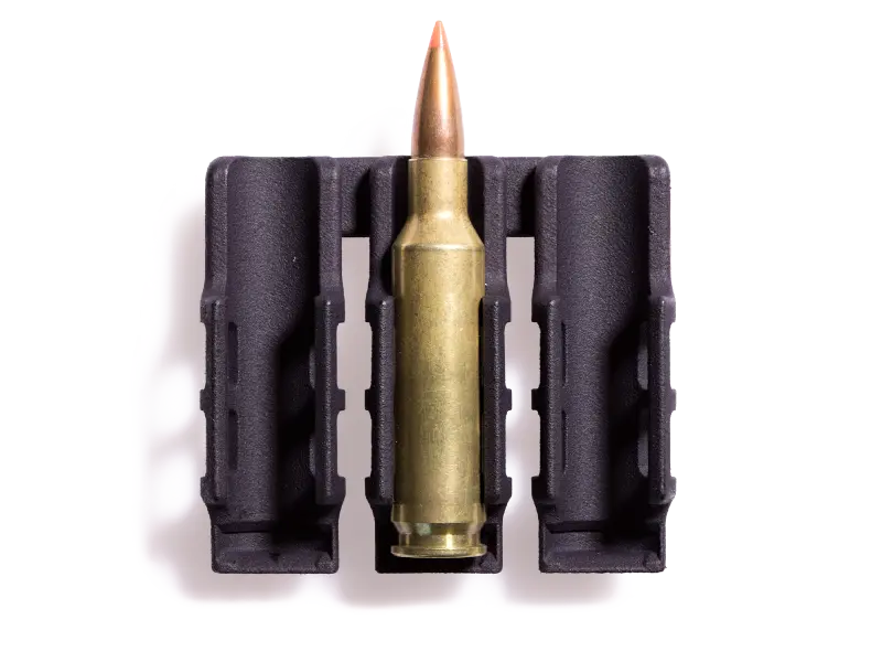 Profile view of large caliber M-LOK ammo carrier showing robust design for bigger cartridges
