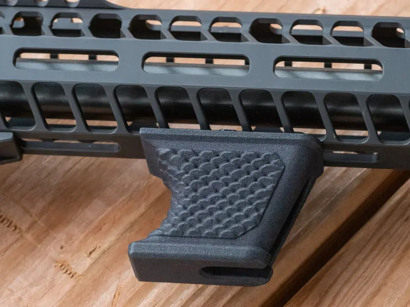 Side view of short hand stop showing compact profile