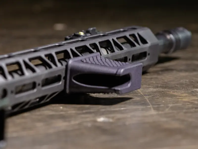 Side view showing compact size of Hand Stop