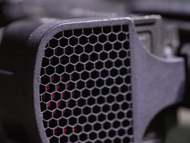 Close-up of honeycomb mesh on Kill Flash, showing anti-reflection design