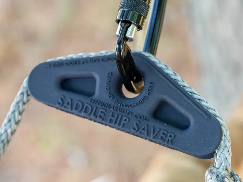 Close-up showing how Saddle Hip Saver spreads rope pressure across wide contact area