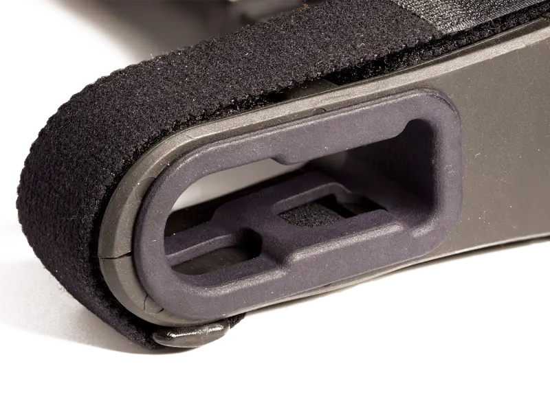 Close-up view of black SBA3 storage plug displaying premium Nylon-12 construction and ergonomic design