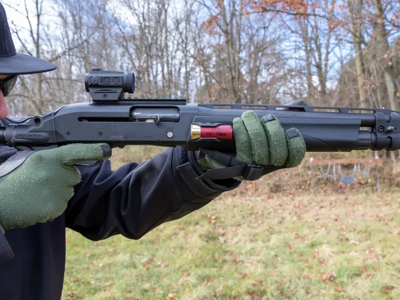 Universal fit for most shotguns, shown on a tactical model