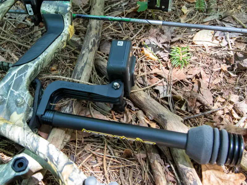 Detail of mounting system securing camera to bow