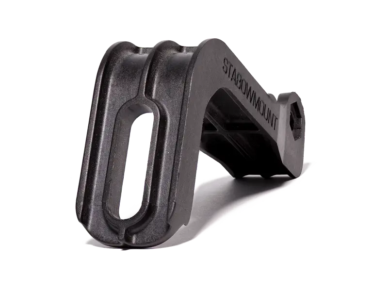 Side view of Stabowmount showing secure fit on bow stabilizer